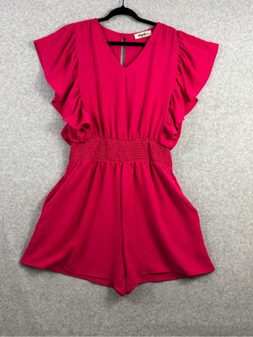 Haptics by Holly Harper Hot Pink Flutter Sleeve Romper with Pockets Size L